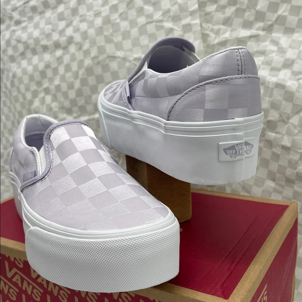 Vans Platform Sneakers Classic Slip-On Stackform Satin Checkerboard Lilac